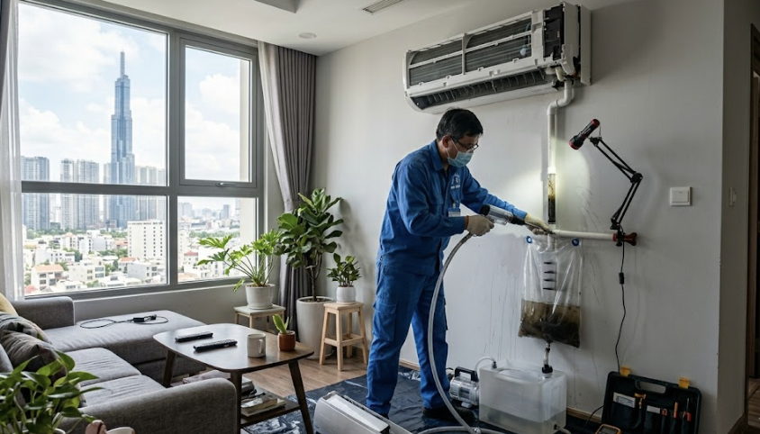 Kiểm tra ống thoát nước máy lạnh bị nghẹt